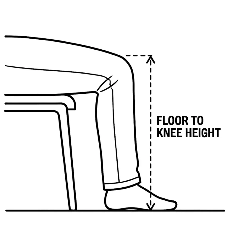 Seated, tape measured from top of the knee straight down to the floor